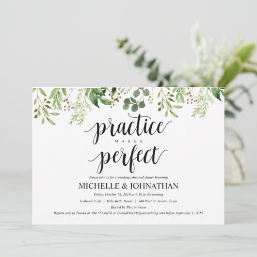 Greenery Rustic Wedding Repetitie Diner Uitnodigt Kaart (Staand voorkant)