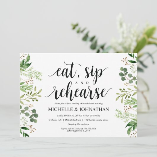 Greenery Rustic Wedding Repetitie Diner Uitnodigt Kaart (Staand voorkant)