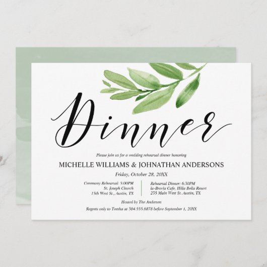 Greenery Rustic Wedding repetitie en diner Kaart (Voorkant / Achterkant)