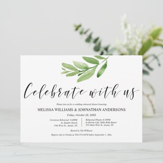 Greenery Rustic Wedding repetitie en diner Kaart (Staand voorkant)