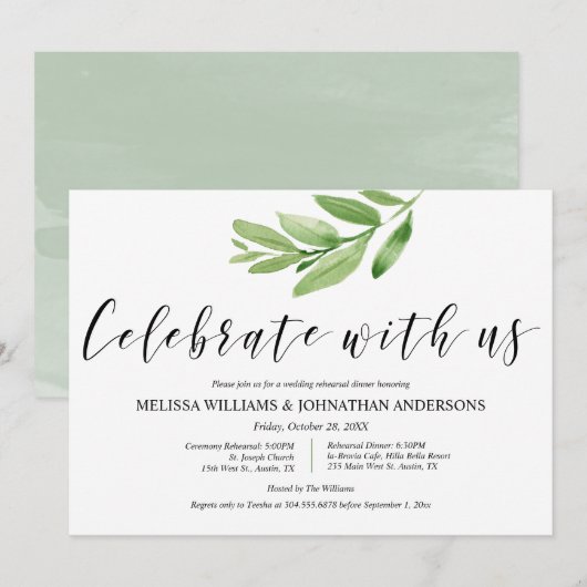 Greenery Rustic Wedding repetitie en diner Kaart (Voorkant / Achterkant)