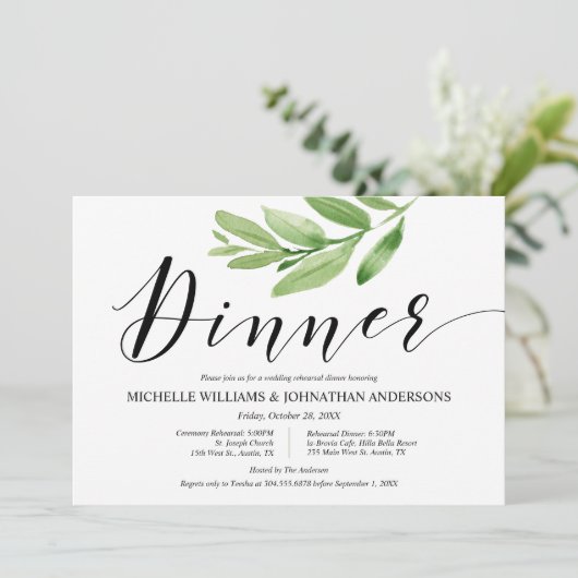 Greenery Rustic Wedding repetitie en diner Kaart (Staand voorkant)