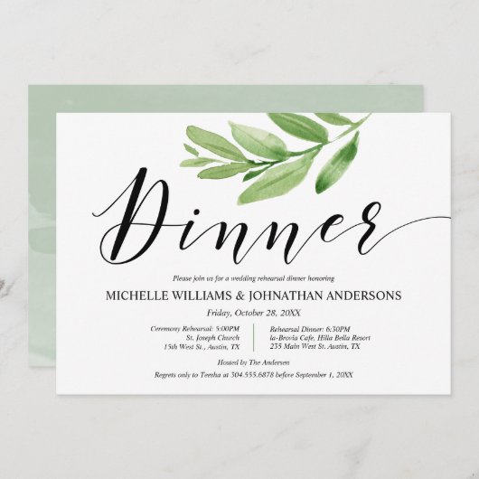 Greenery Rustic Wedding repetitie en diner Kaart (Voorkant / Achterkant)