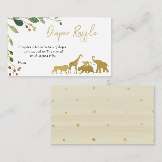 Greenery Safari Animal Diaper Raffle Card Informatiekaartje (Voorkant / Achterkant)