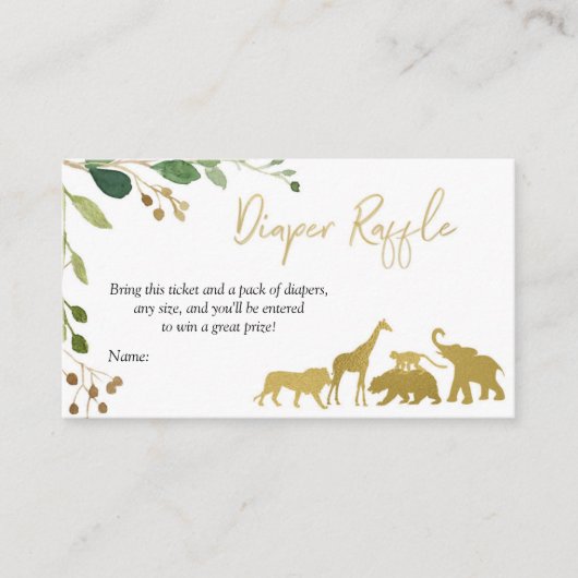 Greenery Safari Animal Diaper Raffle Card Informatiekaartje (Voorkant)