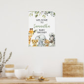 Greenery Safari Animals Baby shower Welkomstbord Poster (Keuken)