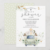 Greenery Safari Animals rijden op Baby shower Kaart (Voorkant / Achterkant)