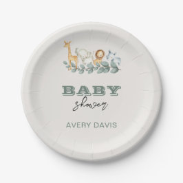 Greenery Safari Baby shower 7" Ronde papieren Bord
