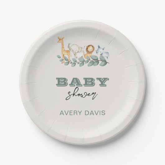 Greenery Safari Baby shower 7" Ronde papieren Bord (Voorkant)