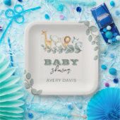Greenery Safari Baby shower 9"Vierkante Document B Papieren Bordje (Feest)