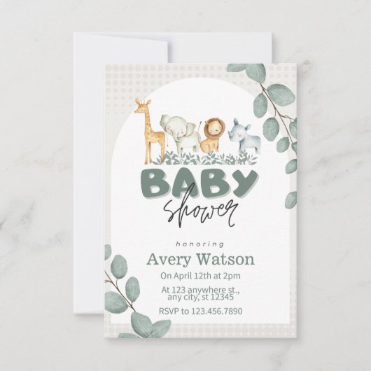 Greenery Safari Baby shower Invitation Kaart (Voorkant)
