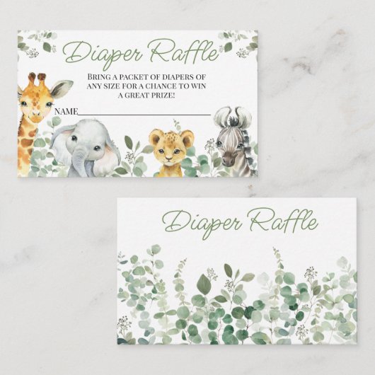 Greenery Safari Baby shower Luier Raffle Insert Visitekaartje (Voorkant / Achterkant)