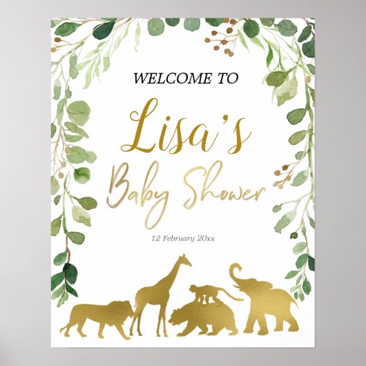 Greenery Safari Baby shower welkom bord Poster (Voorkant)