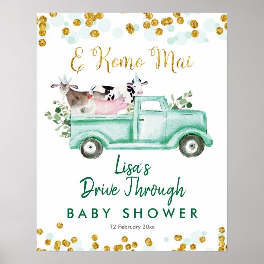 Greenery Safari Drive by Baby shower Welcome Sign Poster (Voorkant)