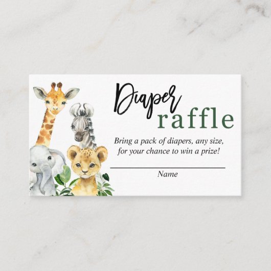  Greenery Safari Oerwoud Animals Diaper Raffle Car Informatiekaartje (Voorkant)