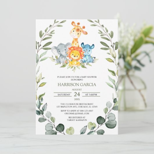 Greenery Safari Oerwouden Baby shower Kaart (Staand voorkant)