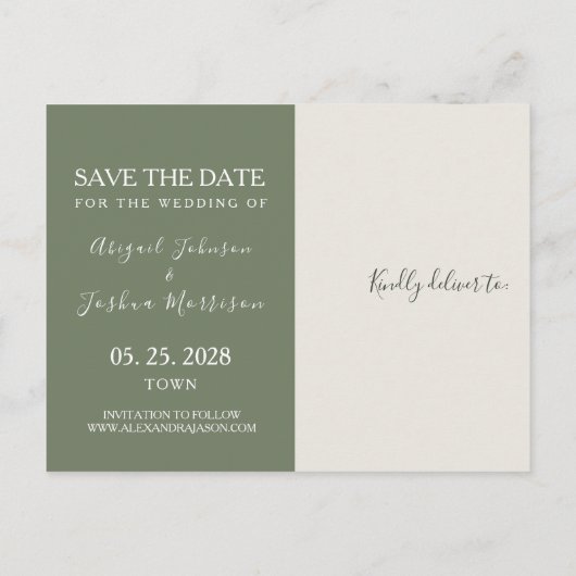 Greenery Sage Green Wedding Save the Date Aankondigingskaart (Achterkant)