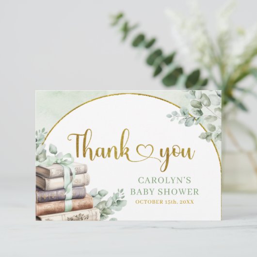 Greenery Sage Storybook Baby shower Bedankt Card (Staand voorkant)