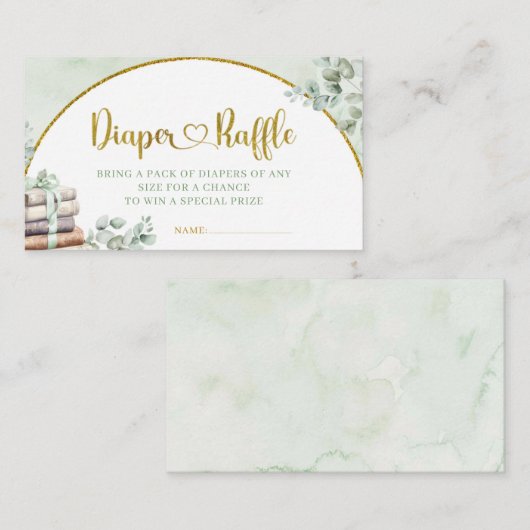 Greenery Sage Storybook Baby shower Luier Raffle Informatiekaartje (Voorkant / Achterkant)