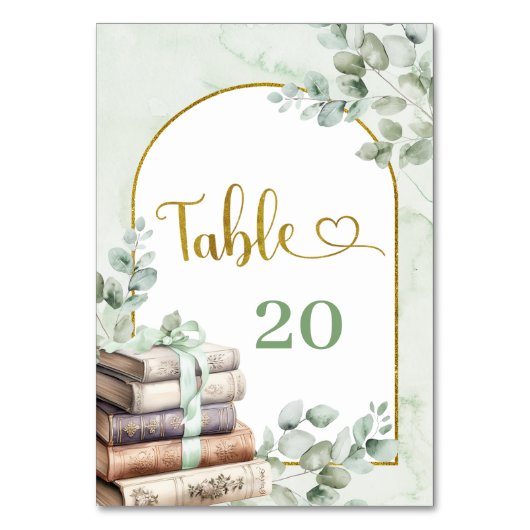 Greenery Sage Storybook Baby shower Tafelnummer (Voorkant)