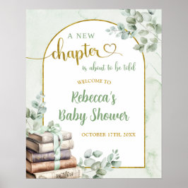 Greenery Sage Storybook Baby shower Welkomstbord Poster