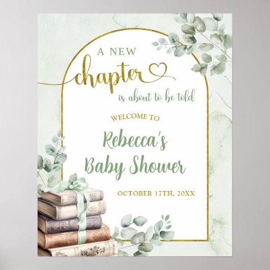 Greenery Sage Storybook Baby shower Welkomstbord Poster (Voorkant)