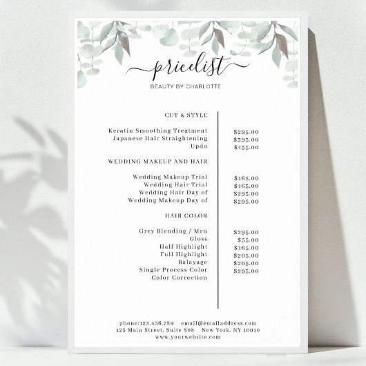 Greenery Salon Preisliste Poster