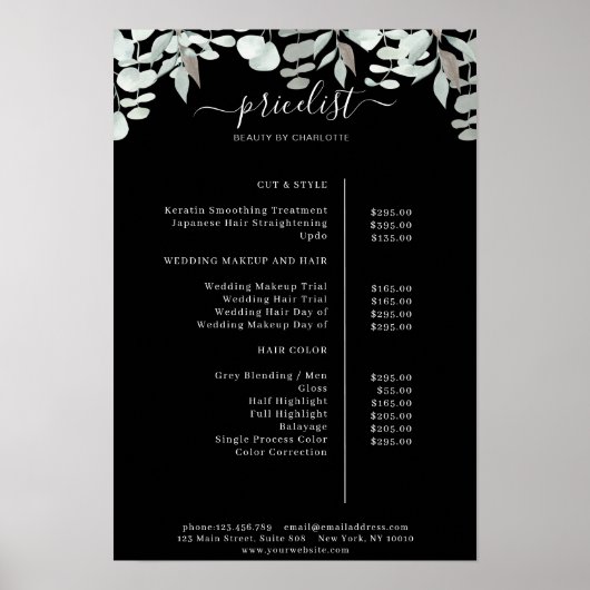 Greenery Salon Price List Poster (Voorkant)