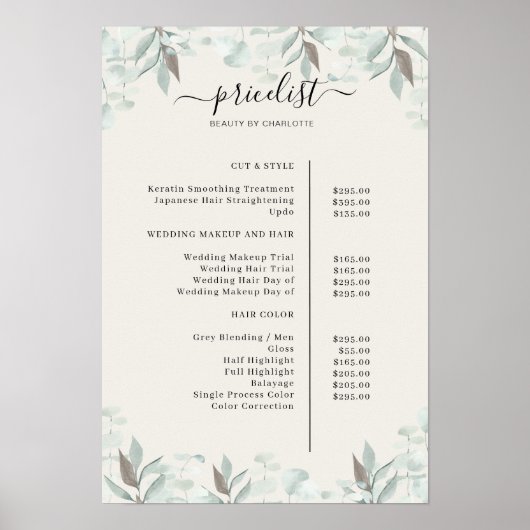 Greenery Salon Price List Poster (Voorkant)