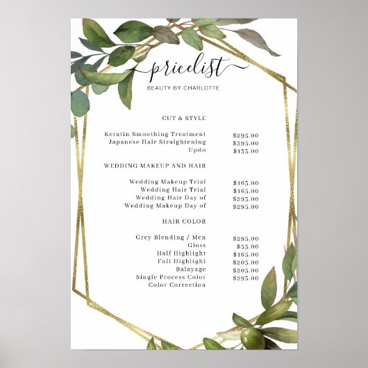 Greenery Salon Price List Poster (Voorkant)
