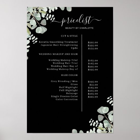 Greenery Salon Price List Poster (Voorkant)