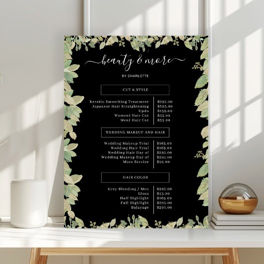 Greenery Salon Price List Poster