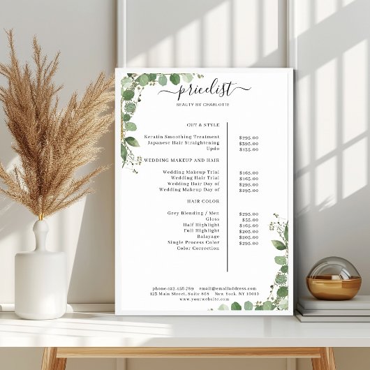 Greenery Salon Price List Poster