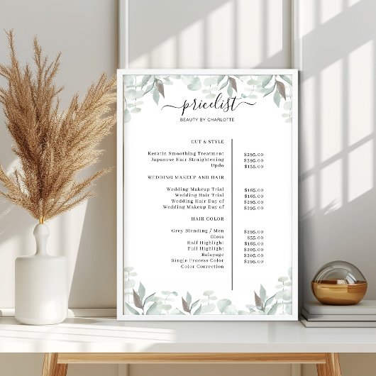 Greenery Salon Price List Poster