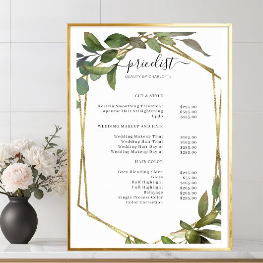 Greenery Salon Price List Poster