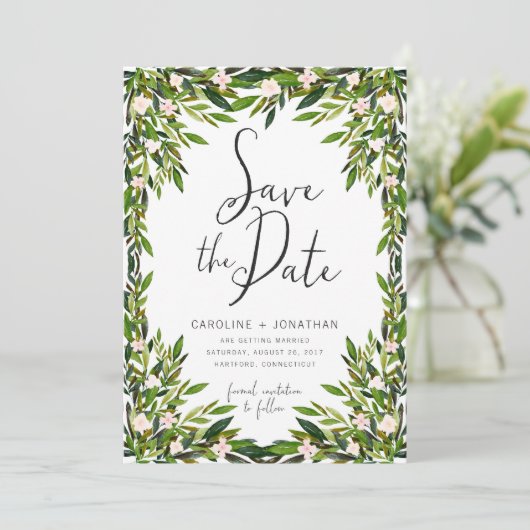 Greenery Save the Date Card (Staand voorkant)