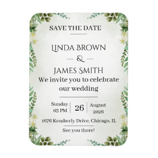 Greenery Save the Date Wedding Invitation - Elegan Magneet