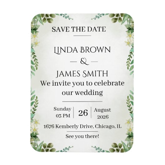 Greenery Save the Date Wedding Invitation - Elegan Magneet (Verticaal)