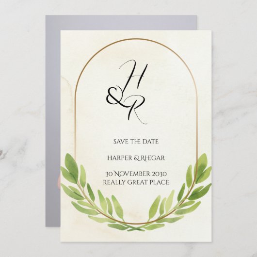 Greenery Save the Date Wedding Invitation Kaart (Voorkant / Achterkant)