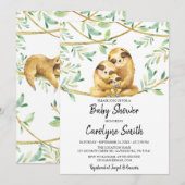 Greenery Schattig Sloth Baby shower Kaart (Voorkant / Achterkant)