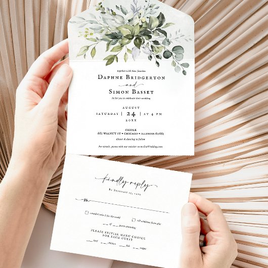 Greenery Script All in One Wedding Invite Uitnodiging