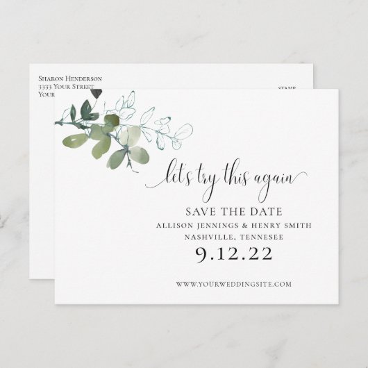 Greenery Script De datum wijzigen De datum opslaan Aankondigingskaart (Voorkant / Achterkant)