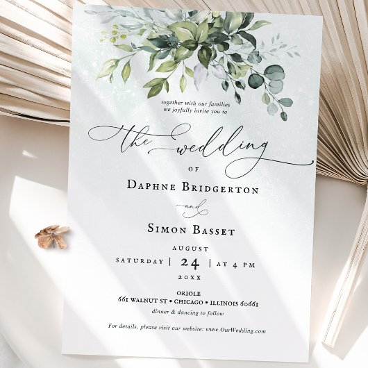Greenery Script Minimalist Wedding Invitation Kaart