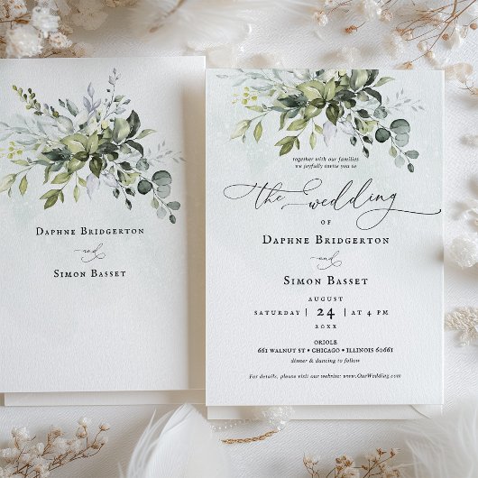 Greenery Script Minimalist Wedding Invitation Kaart