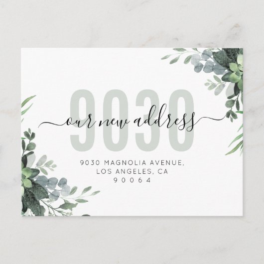 Greenery Script Ons nieuwe adres We zijn verhuisd Aankondigingskaart (Voorkant)