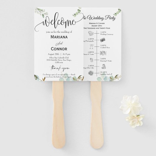 Greenery Script Timeline Program Invitation Handwaaier (Voorkant en achterkant)