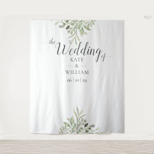 Greenery Script Weddenschap Foto Booth Backdrop Wandkleed (Voorkant)