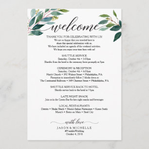 Greenery Script Wedding Itinerary Wedding Welcome Programmakaart
