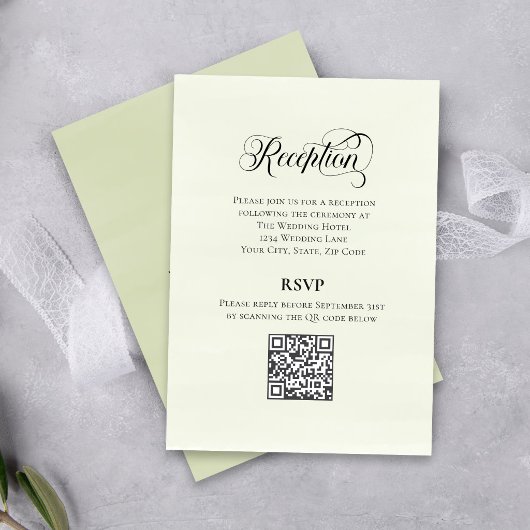 Greenery Script Wedding QR Code Reception Elegant  Informatiekaartje