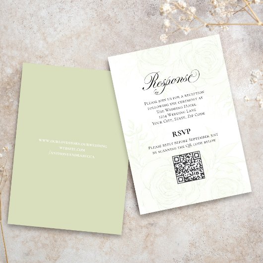 Greenery Script Wedding QR Code RSVP Card Informatiekaartje